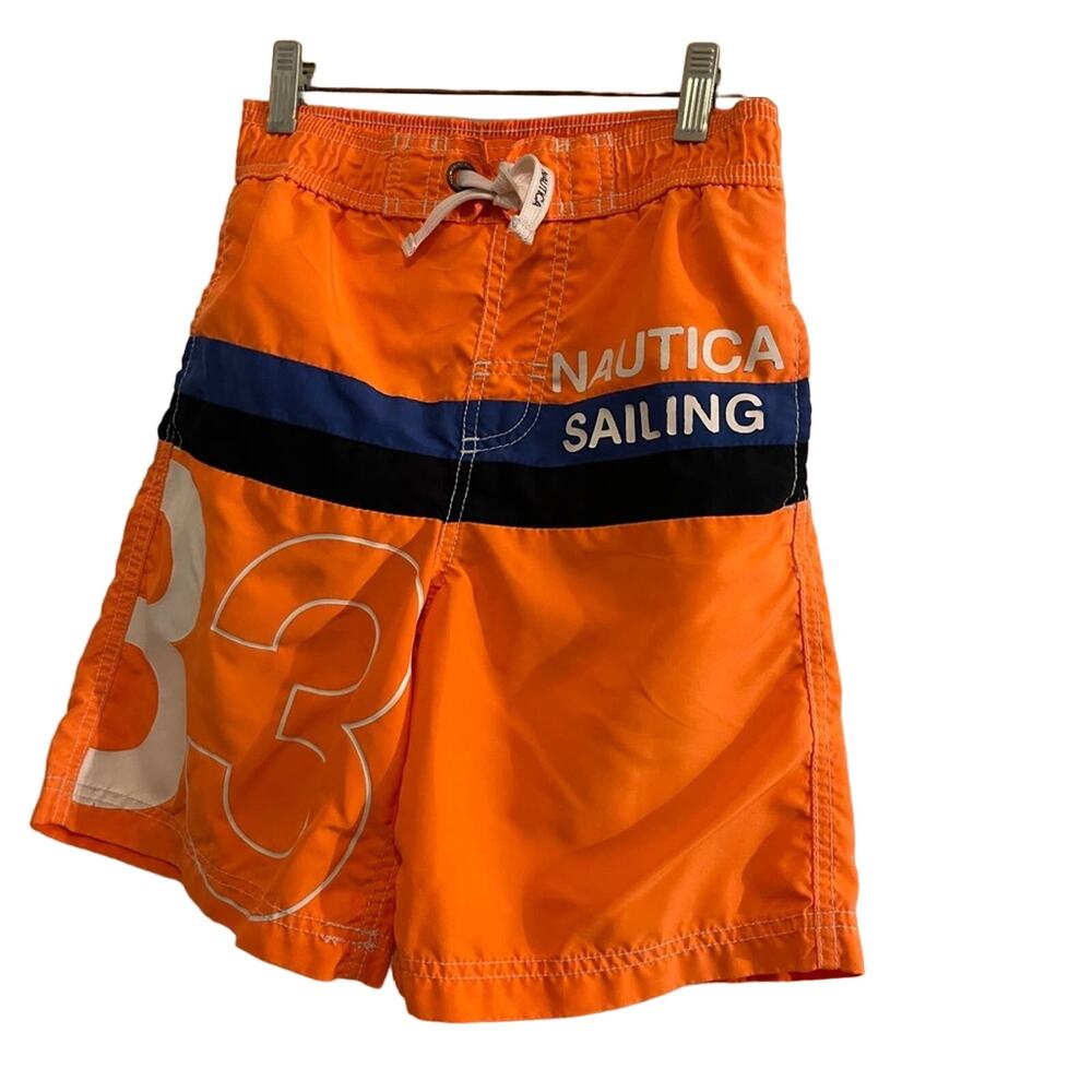 Nautica Sailing boys size 8 orange swim shorts drawstrings